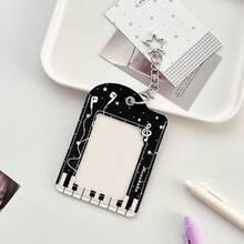Music Note & Piano Key Pattern Photocard Holder With Star Shaped Keychain, Photo Card Sleeve For 3 Inch Collectible Cards - A - View 11