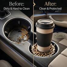 2pcs Leopard Print Rhinestone Non-Slip Cup Coasters, Anti-Slip And Dirt-Resistant, Car Interior Decoration Pads, Suitable For Most Vehicles - A - View 5