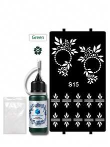 2PCS (1pc Vine Leaf Tattoo Template + 1 Bottle Green Juice Bottle) Tattoo Combo Set, Semi-Permanent Waterproof Realistic Tattoo Template Set For Holiday Party Hand And Body - Green - View 10