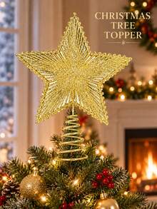 1 buah Bintang Puncak Pohon Natal Berkilau Lima Titik, Dekorasi Pohon Natal Plastik Berkilau, Ornamen Bintang Meriah untuk Pohon Natal, Dekorasi Rumah, Kantor, dan Pesta, Dekorasi Suasana Musiman yang Menarik Perhatian - MultiWarna - View 1