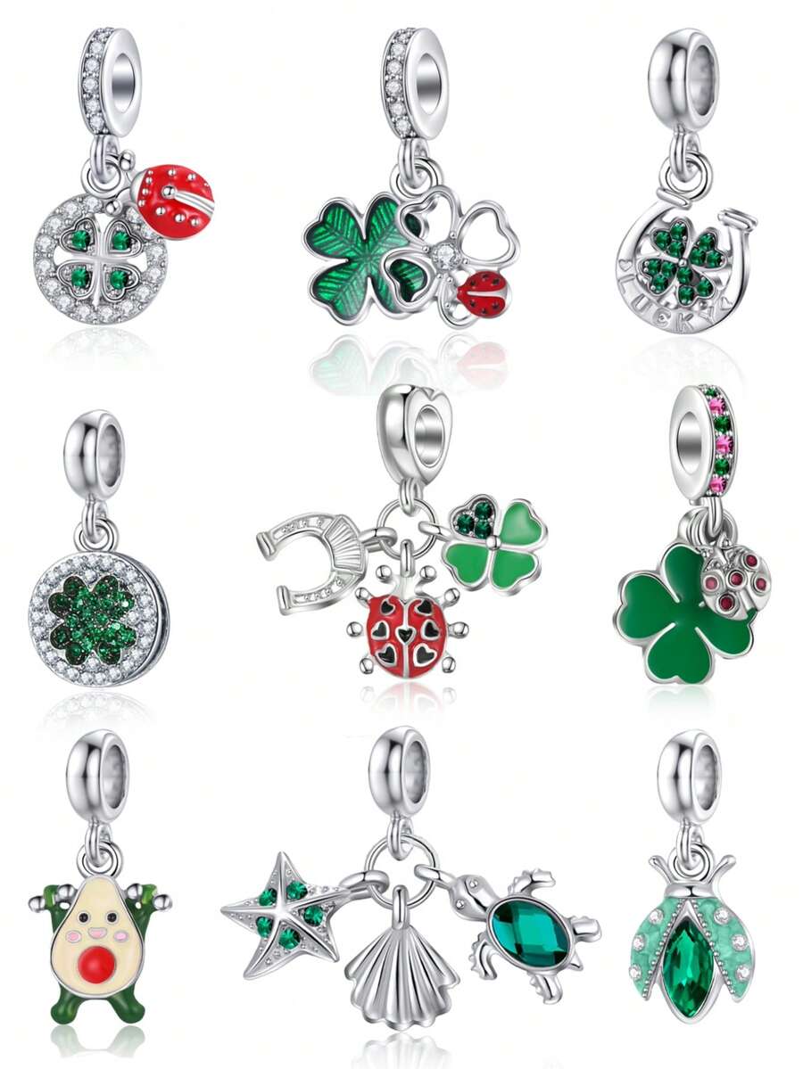 Cute Enamel Charm Set With Hearts, Dog Paws & Eiffel Tower Silver Tone Dangles For Link Bracelets, Fun Jewelry Making Accessories For Her - Multicolor - View 1