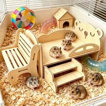Rumah Hamster Kayu, Vila Hewan Peliharaan, Tempat Persembunyian Hewan Peliharaan Kecil yang Bernapas, Sarang Modular Tahan Lama, Cocok untuk Hamster, Landak, dan Guinea Pig sebagai Tempat Istirahat - Satu-Ukuran - View 1