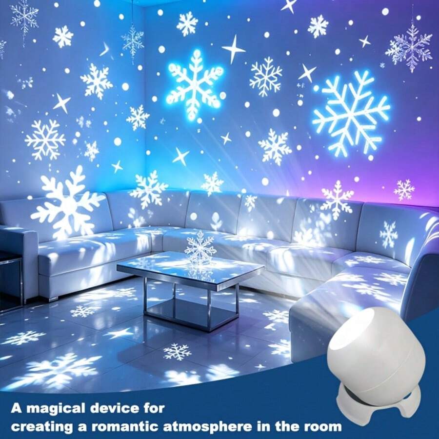 雪花動態投影燈,使用 USB 電源,360° 旋轉營造夢幻光影效果,柔和不刺眼,臥室氛圍小夜燈,聖誕禮物,情人節禮物 - 動態投影燈 - 查看 1