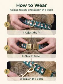1pc Christmas Print Dog Collar, Adjustable Pet Collar With Gold Metal Quick Release Buckle, Snowman, Santa Claus, Reindeer Pattern, Holiday Party Puppy Neck Collar, Christmas Pet Gift, Suitable For Small, Medium And Large Dogs - Dark Green - View 8