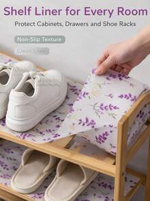 4Pcs Fridge Mats, Easy Wipe Surface For Refrigerator Shelves, Lavender Floral Print, Non Slip Kitchen Liner, Cabinet Drawer Protective Pad Home Organizer - Lavender Pattern - View 10