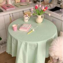 1pc Mint Green Solid Color Square Tablecloth, INS Cream Style Minimalist Fresh Dining Table Cloth, Home Round Table Dust Cover - Multicolor - View 4