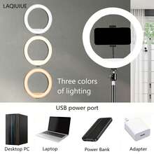 10-Inch LED Ring Light With 43-Inch Adjustable Tripod; Features 3 Color Modes And Adjustable Brightness; Suitable For Home Use, Live Streaming, Photography, Makeup Application, And Video Calls. - Black - View 5