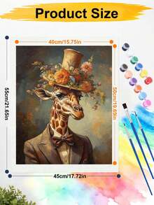 DIY Paint By Numbers Kit, Gentleman Giraffe With Floral Top Hat, Hand-Painted Oil Painting Canvas Wall Art Home Decor Gift - A - View 6