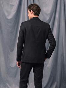 Men's Spring/Autumn Linen Blend Formal Suit Jacket And Trousers Set, Casual Fashion Design, Casual Daily Wear, 2 Pieces Suit - Black - View 2