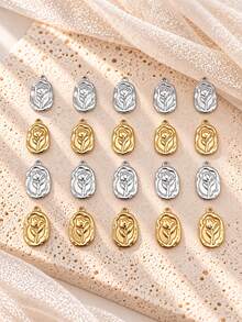 10pcs Stainless Steel 18K Gold Plated Oval Asymmetrical Tulip Flower Pendant Set, DIY Pendant High-End Design Necklace Earrings Bracelet Charm - Multicolor - View 1