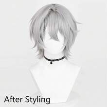 Synthetic Men Short Straight Grey Wigs With Bangs Anime Game Cosplay Wig Fluffy Heat Resistan For Daily Party - Grey - View 4
