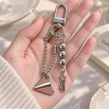 1 buah/2 buah Liontin Pesawat Kertas Paduan Logam Unisex dengan Gantungan Kunci Rumbai Bintang Lima Titik Manik-manik, Gantungan Kunci Kreatif yang Dipersonalisasi, Liontin Pasangan - Perak - View 3