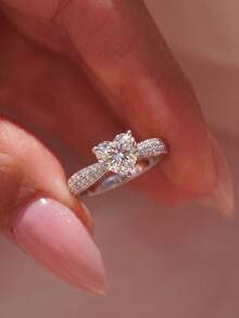 1pc Fashion Inlaid Ring Women's Jewelry Elegant Promise Ring Couple Wedding Exquisite Jewelry Gift - Ply-set Ring - View 3
