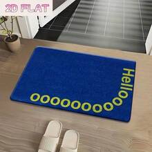 Velvet Welcome Mat, Blue Background With Yellow Hello Circle, Suitable For Entrance, Bathroom, Kitchen, Bedroom, Laundry Room, Room Decoration, Home, Suitable For Bedroom, Living Room, Entryway - Soft Washable Faux Cashmere Carpet, With Duck And Bird Pattern, Machine Washable Bohemian Style Carpet, Non-Slip Soft Round Carpet, Suitable For Bedroom, Living Room, Kitchen Home Decor - Multicolor - View 3