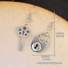 Creative Asymmetric Heart Lock & Key Dangle Hook Earrings, Suitable As Birthday Gift For Women - Silver - View 7