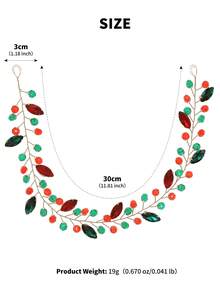 1pc Christmas Red Green Crystal Beaded Hair Vine Handmade Rhinestone Headband For Women Holiday Party Wedding Hair Accessory - Multicolor - View 8