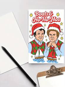 1Pc Funny Christmas Greeting Card, Boats & Ho-Ho-Hos Holiday Card, Retro Cartoon Xmas Card, Humorous Christmas Card For Friend Family, Paper Holiday Stationery, Christmas Gift Card > - A6 - View 4
