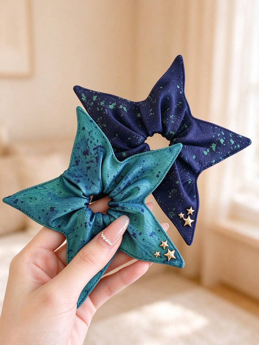 1pc Women's Star Shape Hair Tie, Glitter Elastic Hair Rope, Fashion Ponytail Holder Daily Hair Accessory