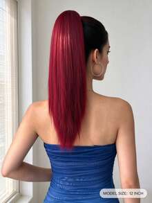 Claw Ponytail Hair Extension, Red, 16 Inch Straight Heat-Resistant Synthetic Fiber Ponytail Wig, Suitable For Women's Daily Use - Burgundy - View 3