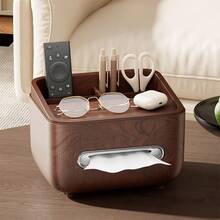Multifunctional Wood Grain Tissue Box Holder With Storage Compartments, Desktop Tissue Dispenser, Remote Control Holder, Bedroom Living Room Bedside Table Coffee Table Countertop Home Storage Decor - Multicolor - View 12