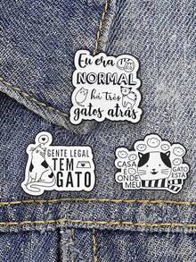 Cute Cat Mum Quote Enamel Brooch, "I Was Normal Three Cats Ago" Funny Badge, Black White Cat Pin Set For Cat Lovers Backpack Jacket Hat - Multicolor - View 3