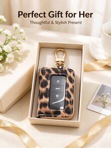 Leopard Print Car Key Case PU Leather Zipper Key Pouch With Transparent Window And Gold Hardware, Key Storage Bag Pendant, Leopard Print Car Accessory, Fashion Autumn/Winter Commute Essential, Halloween/Christmas Gift - Multicolor - View 10