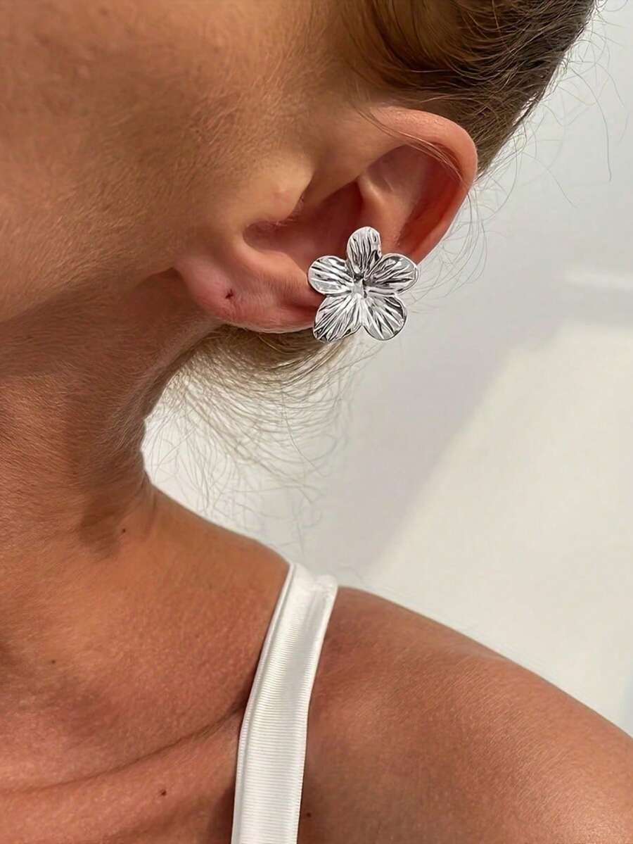 1件时尚、精致、优雅、可爱的花卉设计耳夹,适合女性日常佩戴 - 彩色 - 查看 1