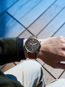 Đồng hồ nam Fossil FS5512 Quartz Chronograph, mặt xám số La Mã, dây đeo nâu, hiển thị ngày, phong cách công sở thường nhật - màu đen - Xem 3