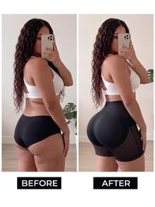 1pc Women's Body Shaping Micro-Sculpting Butt Lift Tummy Control Safety Pants Peach Shape Natural Buttocks Seamless Detachable Butt Pads - Black - View 2