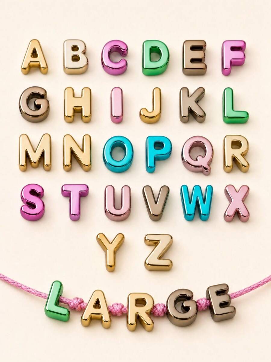 10/26/60/100pcs Gold Acrylic Large Hole Letter Beads Assortment, Keychain, Phone Charm DIY Handmade Accessories, Suitable For Multiple Occasions, Essential Creative Handmade DIY Material (Not A Children's Toy, For Adult Use As Accessories And Decoration Only) - Gold - View 1