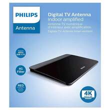 Philips inomhusantenn med 4G-filtrering, 41 dB, ultrafin design och förstärkningskontroll. Idealisk för att förbättra mottagningen av digital-TV DVB-T/T2 och 4K UHD. Garanterad kvalitet - EU F-typkontakt (220-240V) - Visa 1