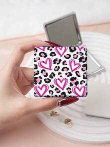 1PC Millennium Y2K Series Portable Vanity Mirror, Foldable Lightweight Ultra-Thin Convenient Hand Mirror, Durable PU Leather, Suitable For Multiple Scenarios And All People, Foldable Small Square Mirror, Portable Pocket Mirror, Classic Leopard Print Heart Pattern Design, Exquisite And Delicate, Foldable Structure, Durable And Reliable, Drop-Resistant, Easy To Carry, Handheld Makeup Mirror, 180° Flip Cover, Multi-Functional Mini Mirror, Compact Mirror, Mirrors, Daily, Holiday, Birthday, Valentine's Day, Mother's Day - Multicolor - View 9