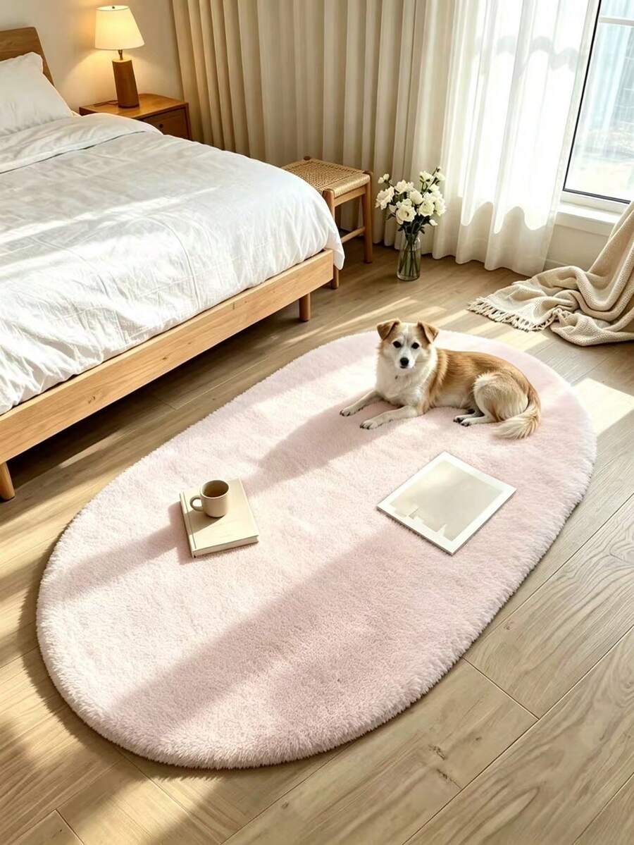1 pieza Alfombra ovalada rosa suave, material suave cómodo y esponjoso, alfombra para sala de estar, alfombra para dormitorio, alfombra para entrada, alfombra para cocina, alfombra para baño, alfombra para sala de juegos, alfombra para estudio, alfombra para vestidor, alfombra engrosada, alfombra de otoño/invierno, alfombra de piel, alfombra gruesa