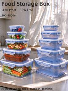 10pcs PP Food Storage Containers, Airtight Leak-Proof, Nestable And Stackable, Microwave , Dishwasher , Refrigerator Organizer Boxes, Suitable For Kitchen, Outdoor Camping, Kitchen Accessories - Multicolor - View 3
