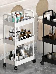 3-Tier Black Rolling Storage Cart, Durable Plastic Material, Portable Storage Rack, Suitable For Bathroom, Kitchen And Living Room - 360-Degree Rotating Base, Convenient For Accessing Items, Suitable For Indoor And Outdoor Use, Bathroom Storage Solution | Modern Storage Cart | Durable Plastic Storage Rack, Bathroom Storage Organizer - Multicolor - View 1