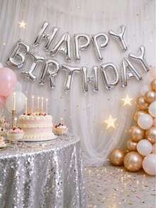 1 Set Of 16-Inch Silver "HAPPY BIRTHDAY" Foil Letter Balloons (Includes Straw And Ribbon), Suitable For Birthday Party Backdrop Decorations And Party Supplies. - Mixed Colors - View 6