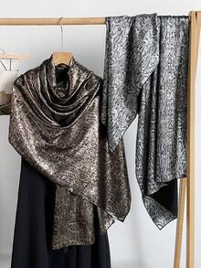 1pc New Shiny Snake Skin Pattern Personalized Shawl Scarf For Women, Elegant Accessory For Evening Dress, Dinner, Travel And Daily Wear, Mid-Length Luxury Metal Pattern Headscarf - Multicolor - View 8