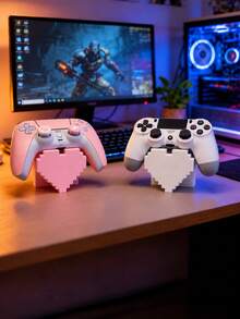 Lezhan – Pixel Heart Style Game Controller Stand, Compatible With PS-4/PS-5 – Cute Pixel Art Heart Display Stand, Gaming Desk Accessory, Stable Non-Slip Base, Desktop Decoration; Stand Only; Perfect Gift For Gamer Boyfriend Or Girlfriend - View 1