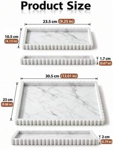 1 Rectangular Silicone Tray – Suitable For Bathroom, Perfume Display, And Coffee Table Decor (9/12-Inch, White Marble Pattern) - Multicolor - View 7