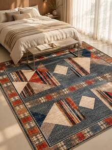Pinkie Home - 1pc Geometric Print Bohem Living Room Rug Area Rug/Carpet/Bath Mat, Suitable For Bathroom, Kitchen, Entryway, Hallway, Bedside, Living Room, Bedroom, Machine Washable Rug, Home Decor - Dusty Blue - View 2