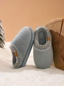 Unisex Plush Slippers For Autumn/Winter, Comfortable Plush Lining Slippers With EVA Sole Suitable For Men And Women, Ideal For Cold Weather, Perfect Gift For Family And Friends - Grey - View 4