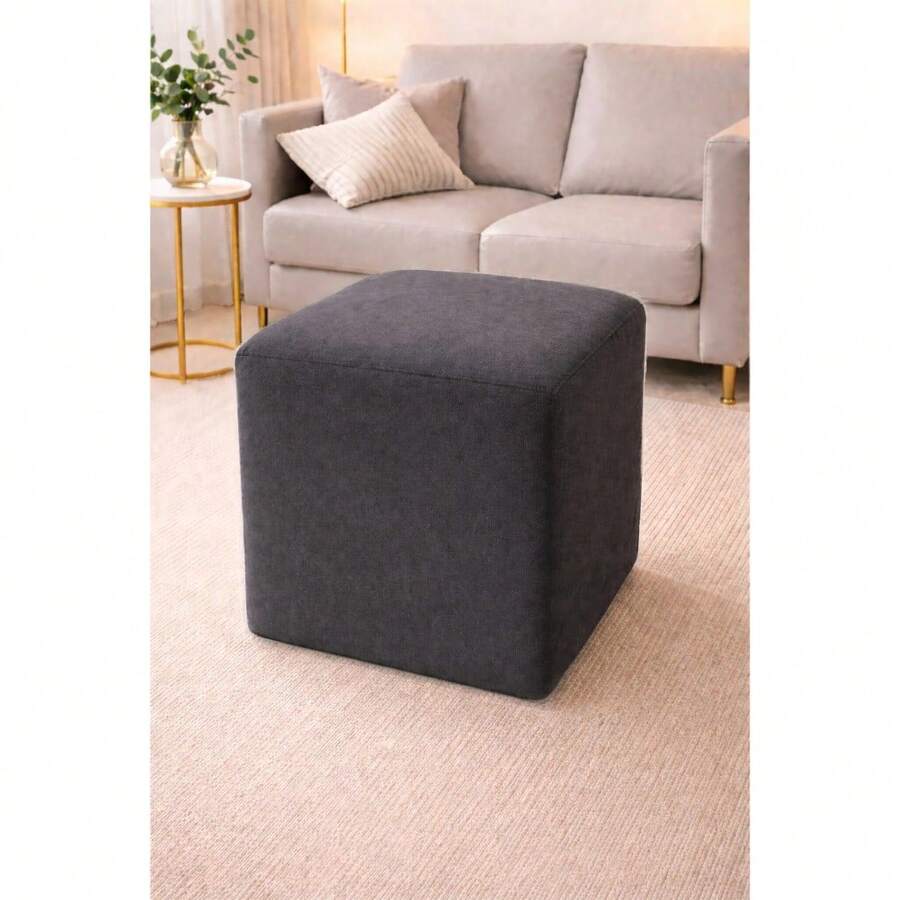 Puff Quadrado Reforçado Banqueta Suede Confortável - Varias cores - Cinza - Visão 1