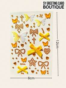 1pc Yellow Bowknot Rhinestone Sticker, 3D Fabric Satin Bow Patch, Gradient Mesh Butterfly Patch, Heart & Polka Dot Acrylic Rhinestone Sticker, Warm Yellow Tone Decorative Sticker Set, Self-Adhesive 3D Decor Sticker, Camera Shell Decoration Sticker, Phone Case Beautification Sticker, Laptop Shell Decoration Sticker, Gift Box Packaging Decoration Sticker, Storage Box Shell Decoration Sticker, Flat Hard Surface Decoration Accessory Sticker - one-size - View 5