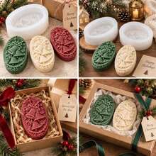 1/2pcs Christmas Bell Silicone Soap Mold, Oval Embossed Bow & Holly Leaf Handmade Soap Mold, DIY Holiday Soap Craft Christmas Gift Mold - Mold - View 4