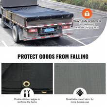 Lona de Malla para Camión Volquete 2,1x5,5 m Revestimiento de PVC Negro con Doble Bolsillo Ojales de Latón, Correa Reforzada con Doble Costura para Sistema de Camión Volquete Manual o Eléctrico - 2,1x5,5 m - Ver 3