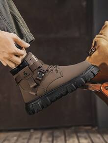 Men's New Design High-Top Boots, Autumn/Winter Tall Boots, Motorcycle Boots, British Fashion Boots, Work Boots - Brown - View 5