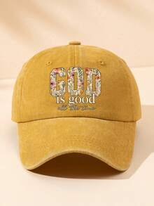 1件女款花卉 GOD IS GOOD 印花戶外休閒時尚可調尺寸防曬熱門復古街頭風個性化四季水洗棒球帽，適合日常穿著 - A - 查看 24