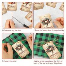 50pcs Vintage Christmas Ornaments Patterns Gift Tags With Hemp Rope - Merry Christmas & Happy New Year Paper Hanging Tags For Holiday Presents, Gift Bags & Crafts, Festive Party Favor Name Tags - Multicolor - View 6