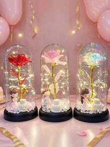 1pc Realistic Rose Flower Night Light With Cover, Romantic Creative Gift, Suitable For Home And Bedroom Decor, Ideal For Wedding Party Lighting, Also Perfect For Mother's Day Or Birthday Gift. Can Be Used As Indoor Tabletop Decorative Lamp - Multicolor - View 8