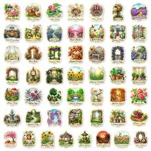 50pcs Vintage Garden Landscape Graffiti PET Stickers, Self-Adhesive Decorative Labels, Stationery Stickers Suitable For Scrapbooking, Journaling, Notebook Making, Card Making, Gift Wrapping, Planner And Creative Projects - one-size - View 8